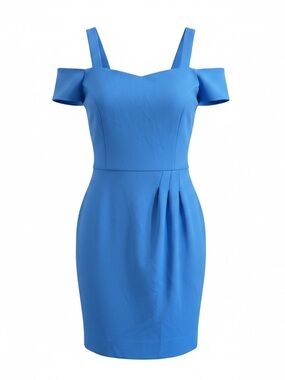 London Times Blue Off-Shoulder Sheath Dress